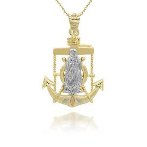 10K Solid Tri color Gold Saint Mary Mariner Pendant - Yellow, Rose, or White